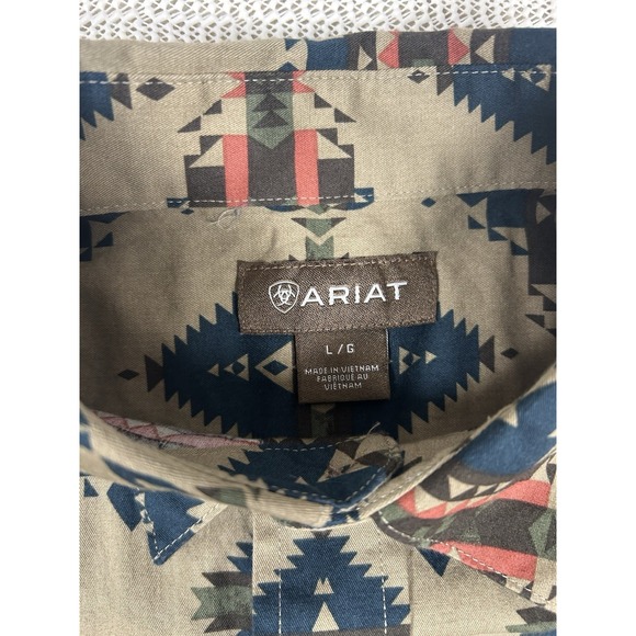 Ariat Mens Aztec Print Western Shirt Long Sleeve Button Front L/G Pearl Snap - Picture 3 of 7
